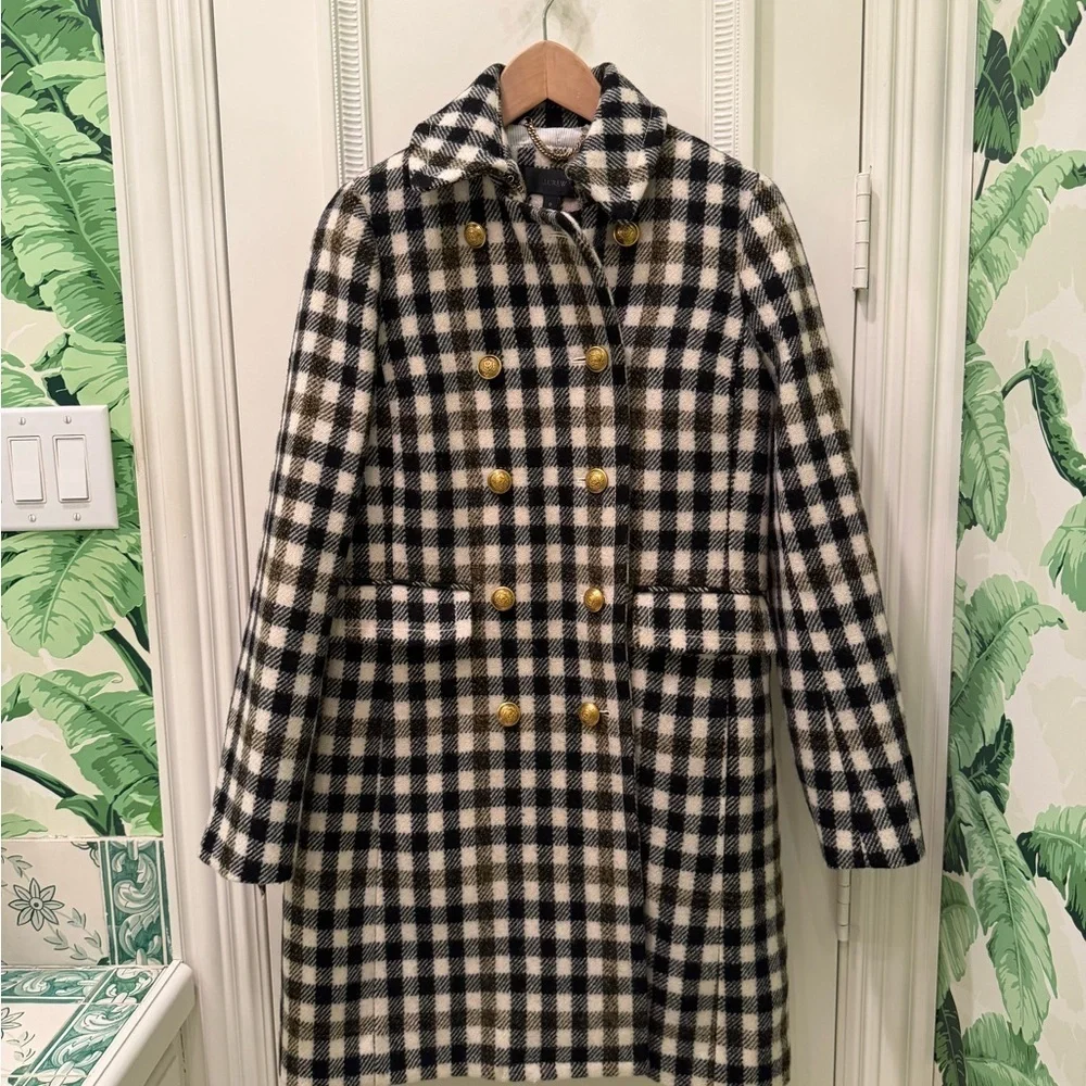 J. Crew 100% Wool Double-breasted Coat in Oxford Check Size 0